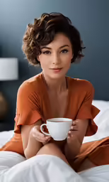 a beautiful woman holding a cup of coffee