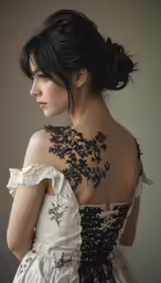a woman with black tattoo on her back neck