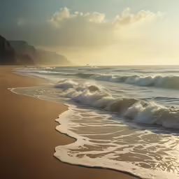 the sun is shining behind a large wave coming in to shore
