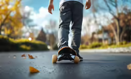 a person is riding a skateboard down the street