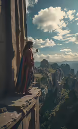 woman sitting on a cliff while staring into the distance