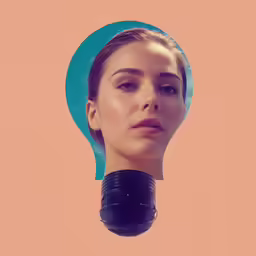 an image of a woman with her head in a light bulb