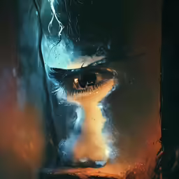 a face and eyes, with an abstract pattern