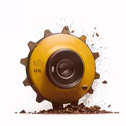the gear of a large machine with some debris around it