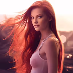 a pretty young woman with long red hair,the beautiful redhead girl has long, red hair