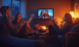 two people in living room sitting and having drinks