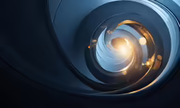 a spiral structure in a blue space with lights