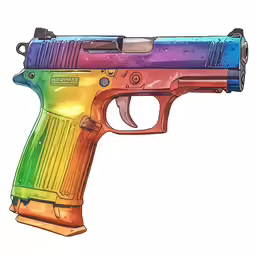 a watercolor painting of a colorful rainbow gun