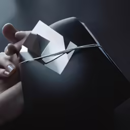 womans hands on black cushion holding a decorative box