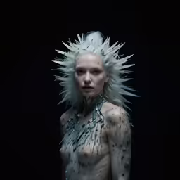 a woman with white hair wearing chain necklaces