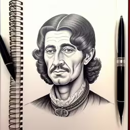 a drawing of shakespeare hamlet hamlet with a pen and notepad,this is an art work of shakespeare shakespeare,a black and white sketch of the famous actor john baker,a drawing of a man with a beard in a picture,the sketch of a gentleman who is drawn with a ballpoint pen