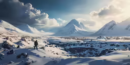 there is a man walking across the mountain