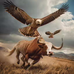 a bird of prey attacking a large animal