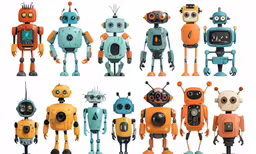 a bunch of different looking robots in different poses