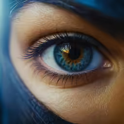 a blue eye with yellow lining around the iris