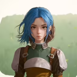 the girl is wearing blue hair with no make