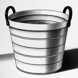 a large silver bucket filled with water sitting on top of a table