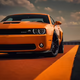 a very pretty orange chevrolet car on the street