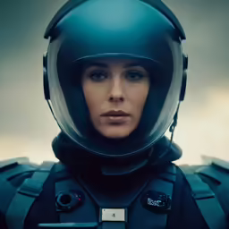the spacewoman is standing in the space with a helmet