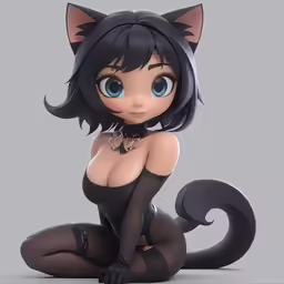 a cat woman posing for the camera on top of a table