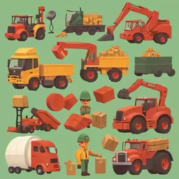 the construction vehicles and man are in this poster