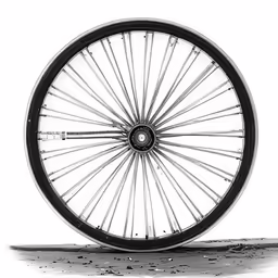 a black and white photo of a bicycle wheel