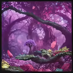 a picture of a tree in the purple forest