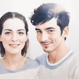 two people posing for a photograph with one woman smiling