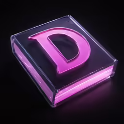 illuminated letter d is displayed on a black background