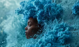 a digital photo of a woman covered in ocean foam