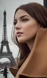 a woman standing in front of the eiffel tower