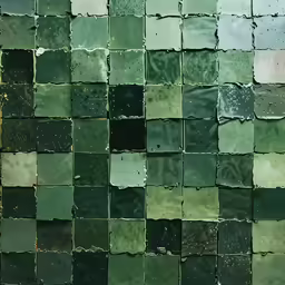 green tiles and cement in rows for wall decoration