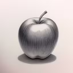 pencil drawing of an apple sitting upright on the table,an apple that is sitting on the ground