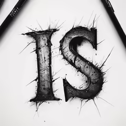 a black and white photo of the letter s made from splatters