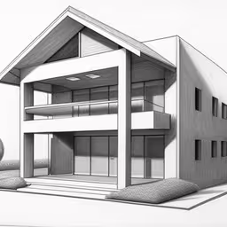 this is a drawing of a building that looks like it has been rendered,a building with multiple balconies on the top level