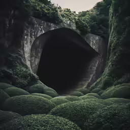 a tunnel with vegetation growing in the center