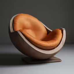 the shape and structure of this chair is made from wood, stone and leather