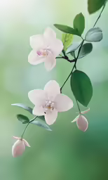 two pink flowers on a thin branch of a tree