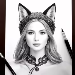 a woman with a cat ears and necklace