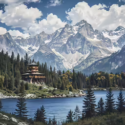 a painting of a castle in the mountains