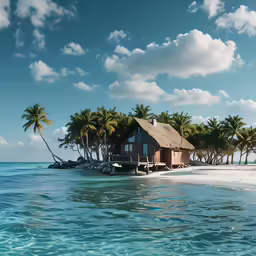 the beach is lined with tropical trees and water
