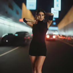 an image of a beautiful woman in short dress on the street