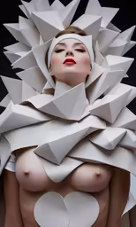 a woman is dressed up like a paper sculpture