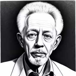 a drawing of an old man with long hair and a beard