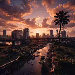 a beautiful sunset is setting over a cityscape