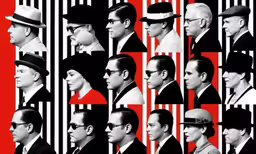 a series of photos depicting a man wearing a fedora and top hat