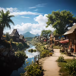 a beautiful day with clear blue skies and a little pond