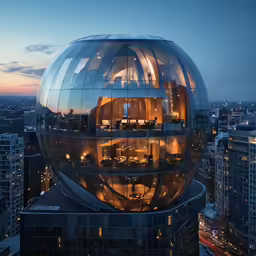 a very nice glass ball shaped building in the city