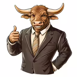 an image of a bull with a man in a suit