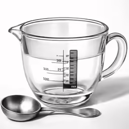 measuring cup and spoon with measuring scale on top of it